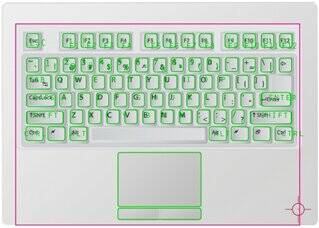 键盘上的按键存在并且位置准确，但是右下角存在表面缺陷。