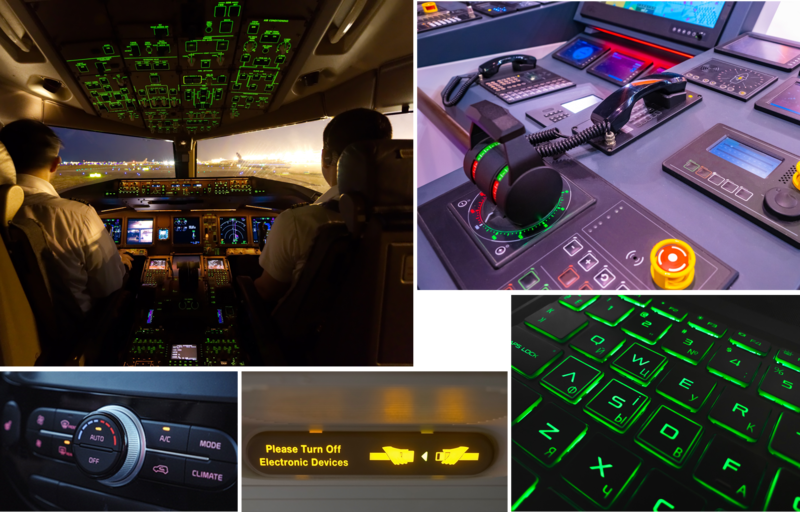 Backlit symbols aviation-marine-automotive-keyboard